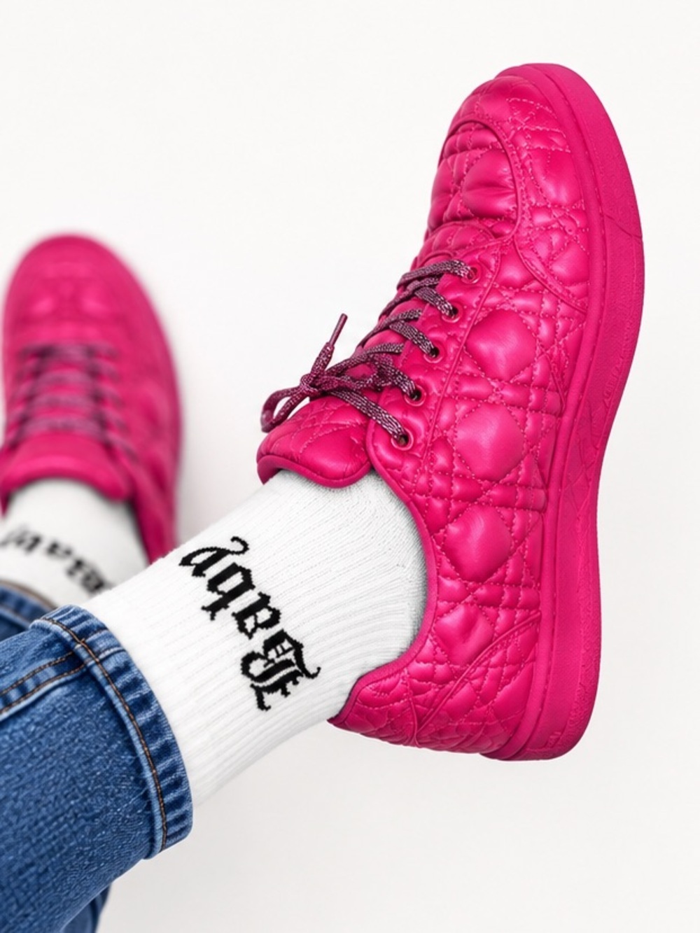 Cape Robbin Hot Pink Puffy Quilted Metallic Lace Sneakers Size 7 NWT Y2K